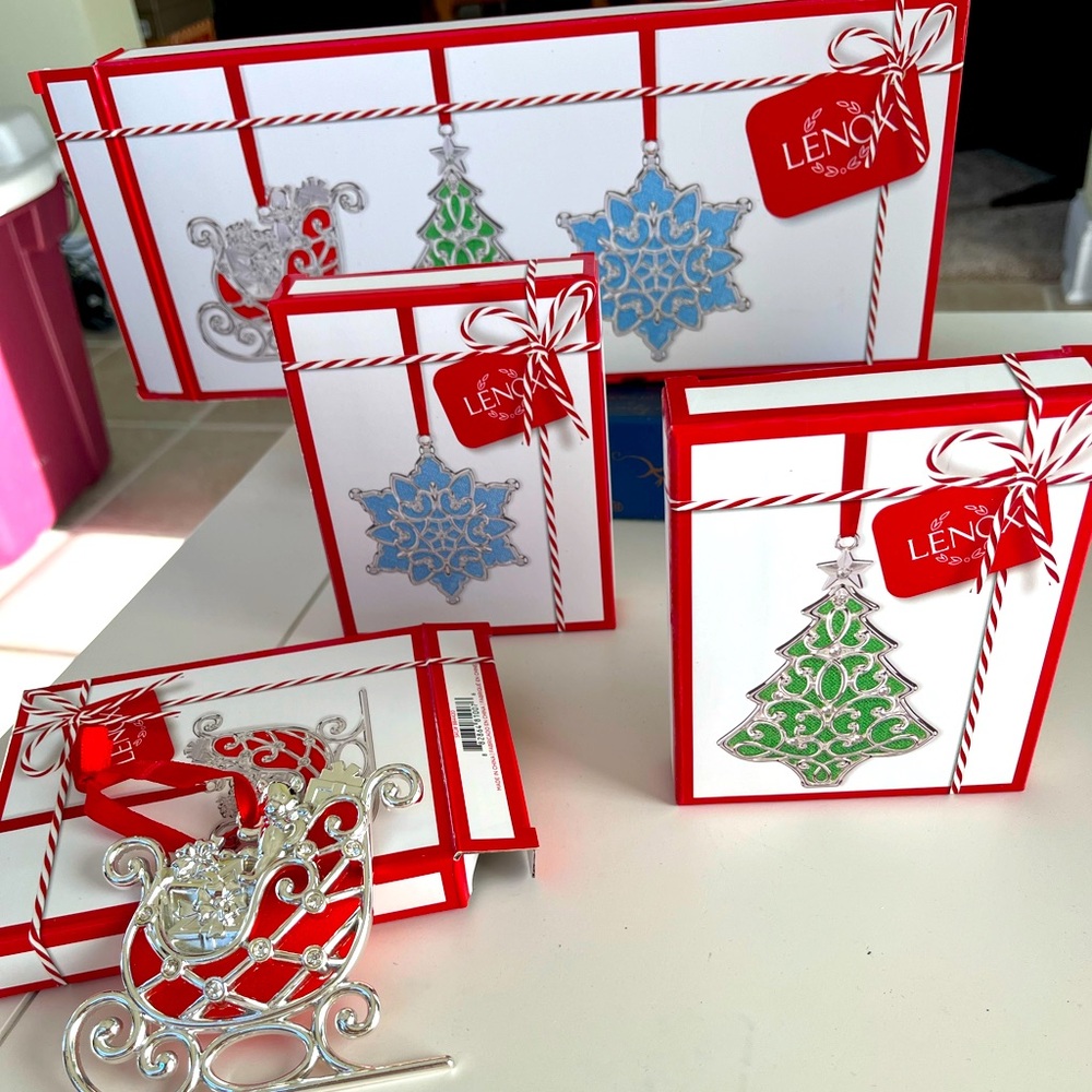 Lenox Merry & Bright ornaments. New in box. Three individually boxed.